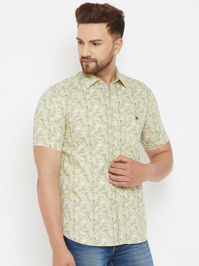 Beige Printed Floral Shirt - Men Shirts
