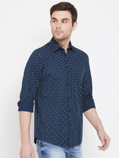 Navy Blue Printed Button up Shirt - Men Shirts