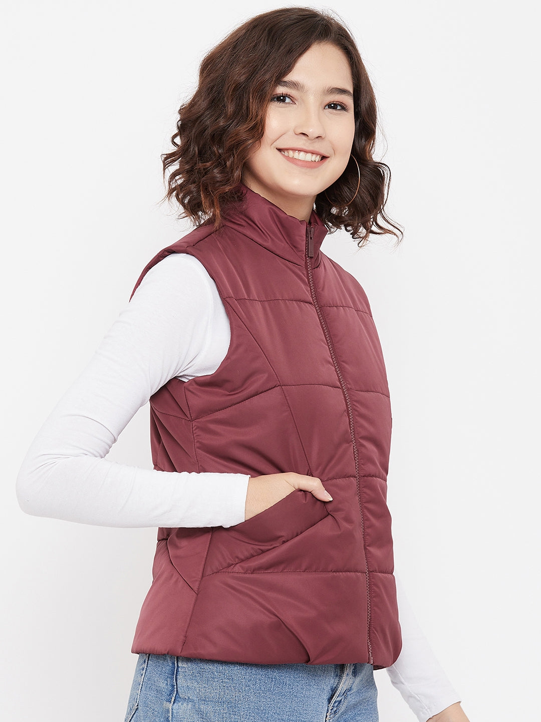 Maroon Padded Jacket - Women Jackets