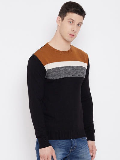 Colorblocked Round Neck Sweater - Men Sweaters