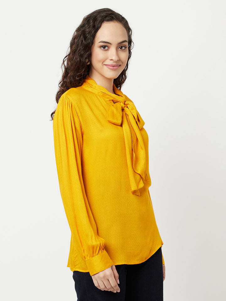Mustard Tie-Up Detail Top-Women Tops-Crimsoune Club