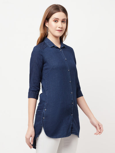 Navy Blue Denim Shirt - Women Shirts