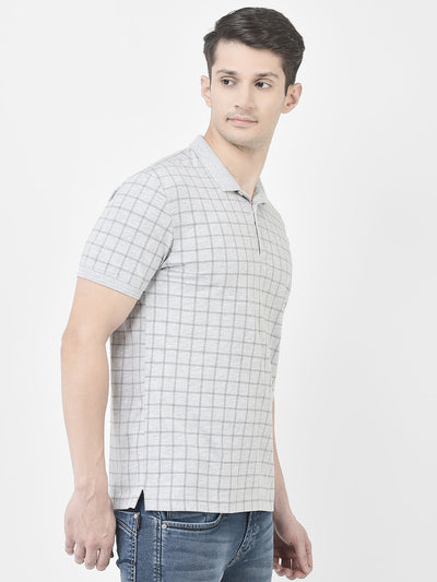 Grey Melange Checked Polo T-Shirt