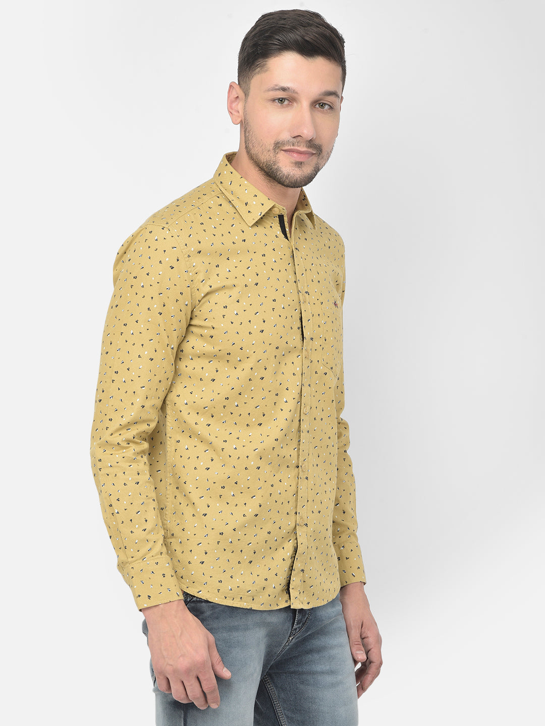 Beige Printed Spread Collar Shirt - Men Shirts