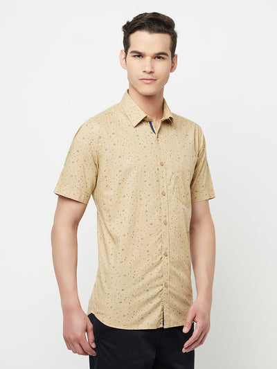 Beige Floral Printed Shirt - Men Shirts