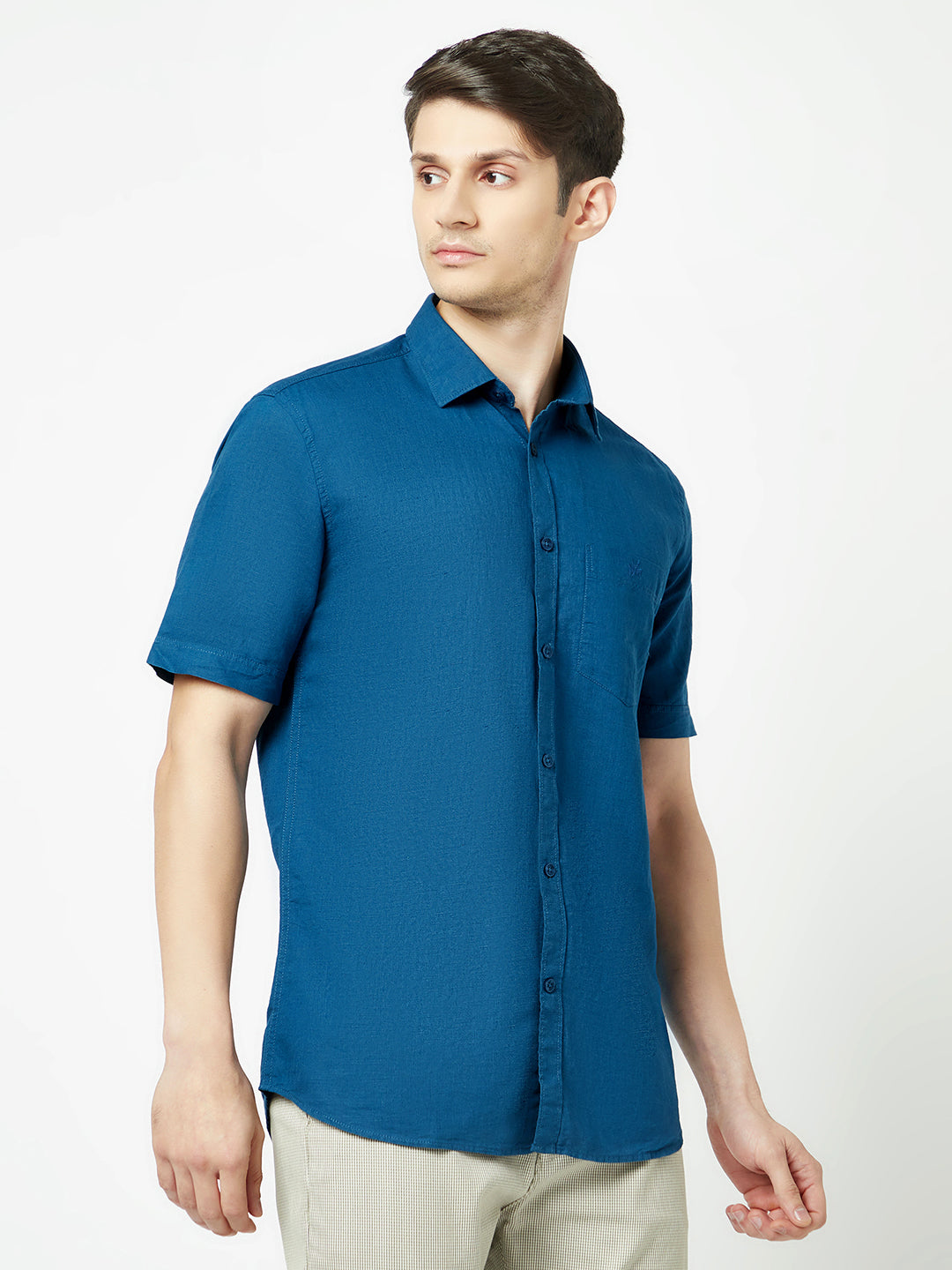  Plain Blue Short-Sleeved Shirt 