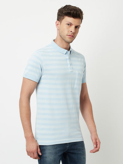 Blue Striped Polo T-Shirt-Men T-Shirts-Crimsoune Club