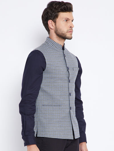 Grey Checked Waistcoat - Men Waist Coat