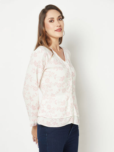  Pink Floral Flare Shirt 