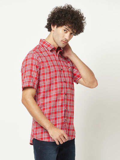  Red Short-Sleeved Flannel Shirt 