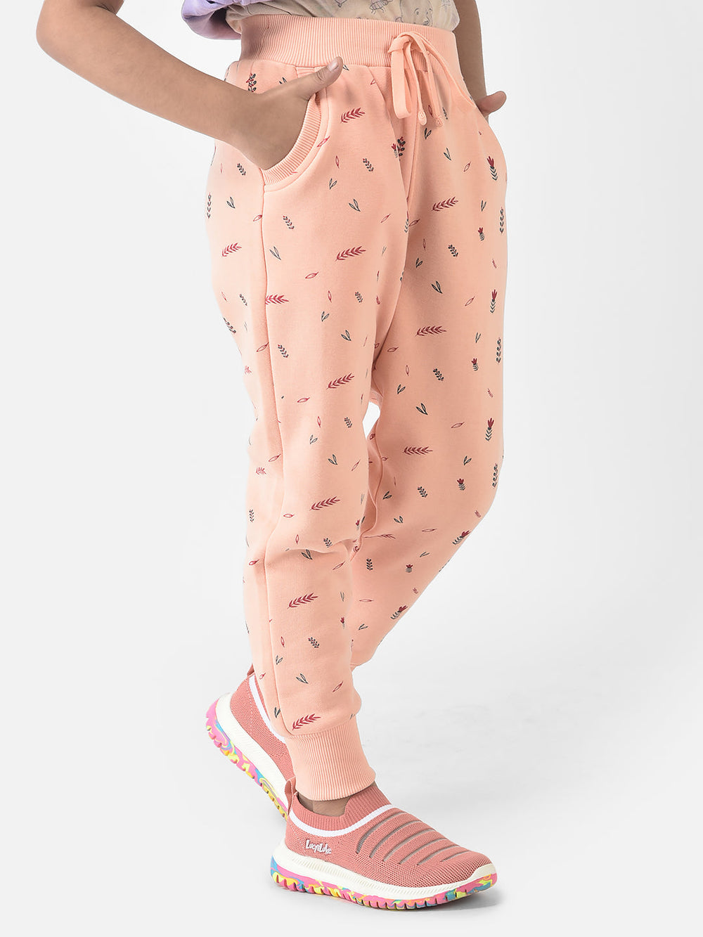  Peach Joggers with Floral Print 