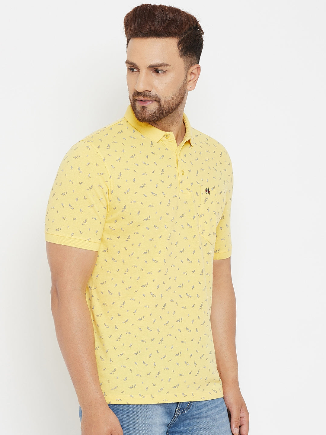 Yellow Printed Polo T-Shirt - Men T-Shirts