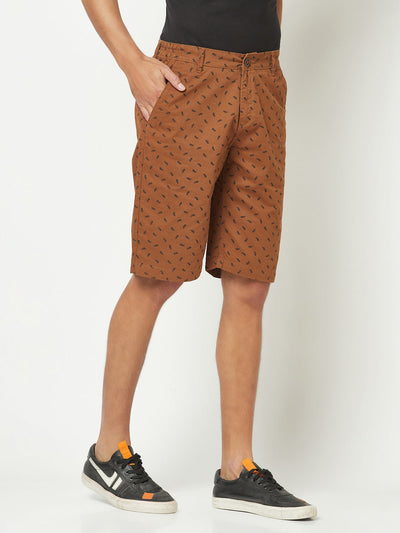  Brown Leaf-Printed Shorts 