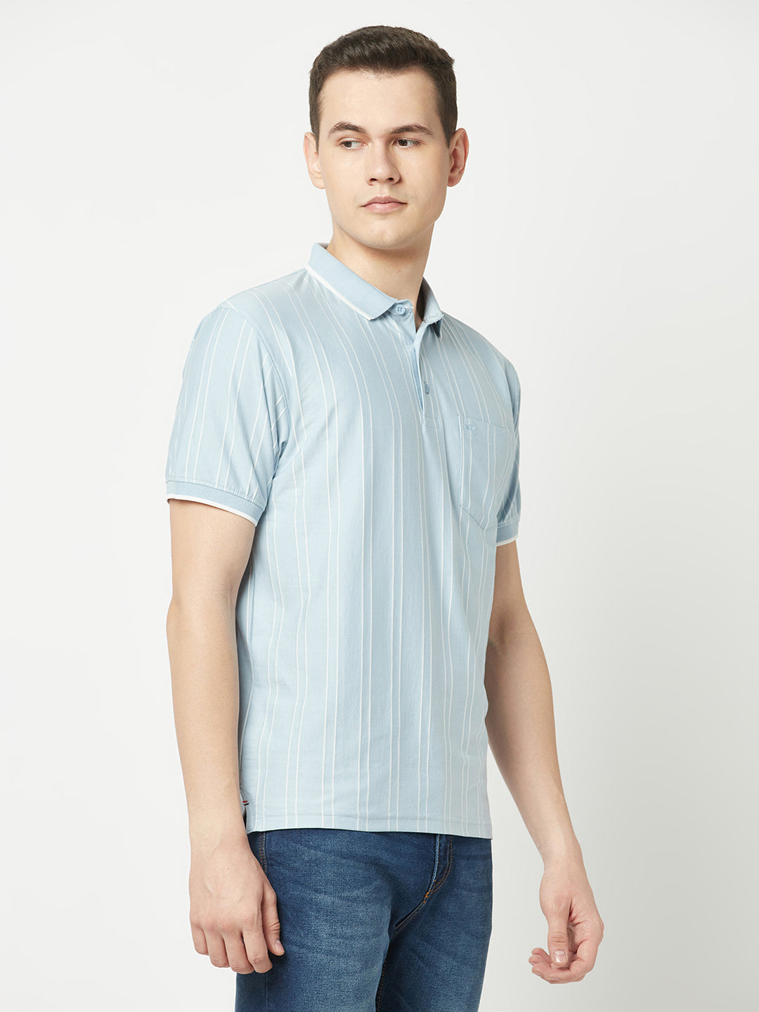  Striped Sky Blue Polo T-Shirt