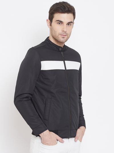 Navy Blue Printed Mock Neck Jackets-Mens Jacket-Crimsoune Club