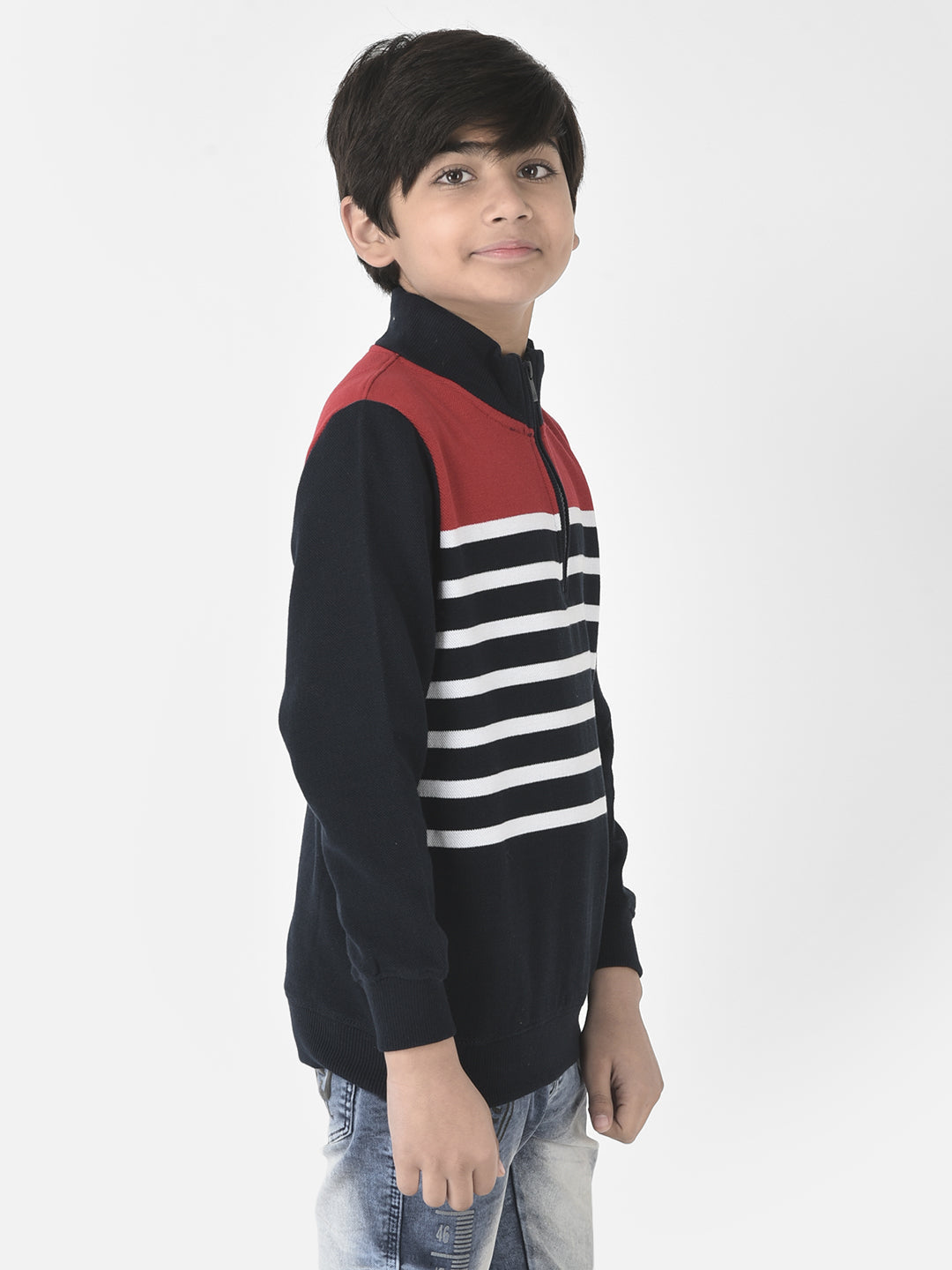  Half-Zipped Red Stripe Sweatshirt 