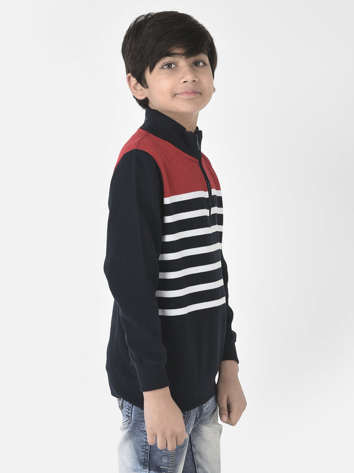  Half-Zipped Red Stripe Sweatshirt 