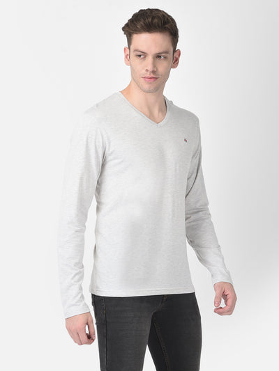Long-Sleeved Grey Melange T-Shirt-Men T-Shirts-Crimsoune Club