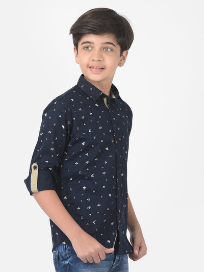 Navy Blue Floral Printed Shirt - Boys Shirts