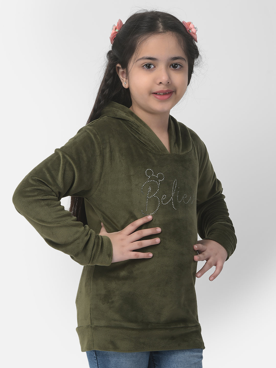  Olive Velvet Believe Sweatshirt