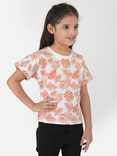 White Floral Round Neck T-Shirt - Girls T-Shirts