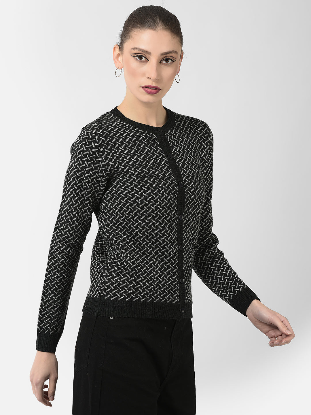  Black Geometric Print Cardigan 