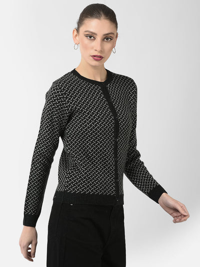  Black Geometric Print Cardigan 