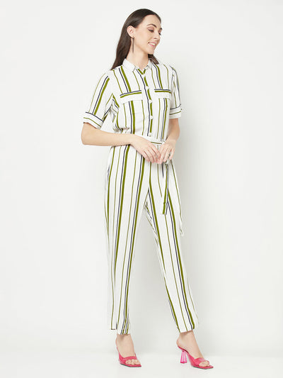  Olive Striped Basic Jumpsuit