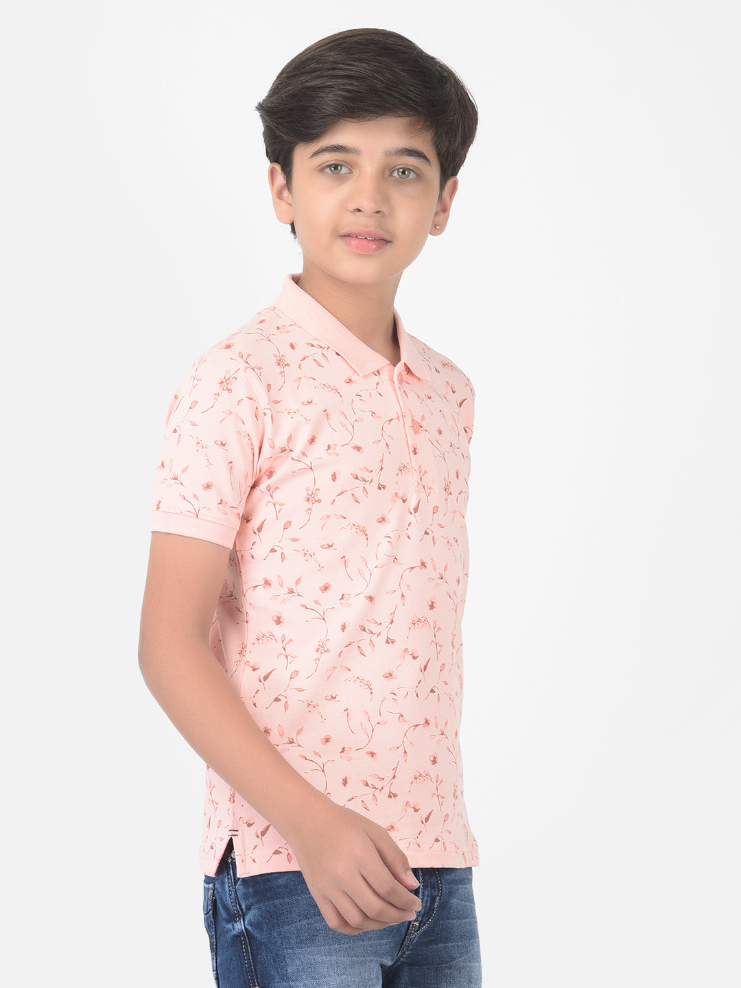 Pink Floral Printed Polo T-shirt - Boys T-Shirts