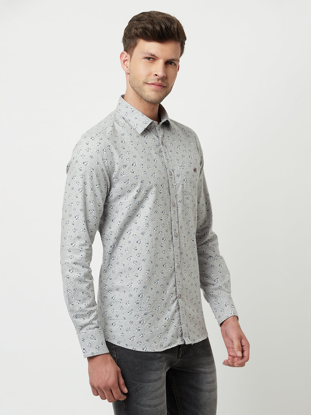 Grey Floral Printed Shirt-Men Shirts-Crimsoune Club