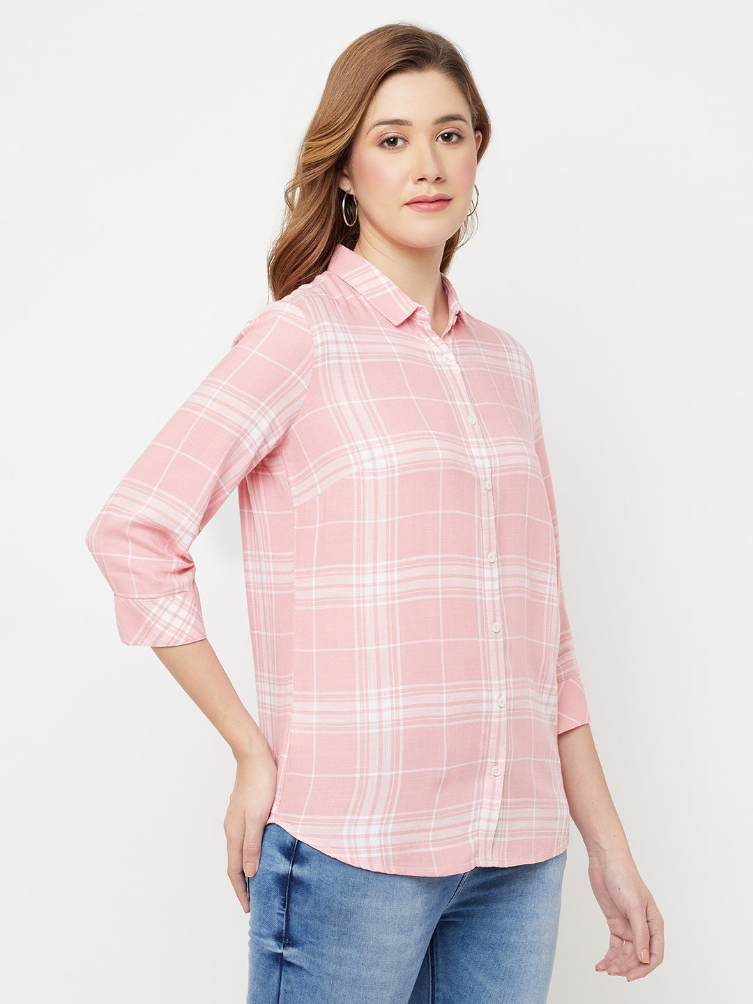 Pink Checked Casual Shirt - Women Shirts