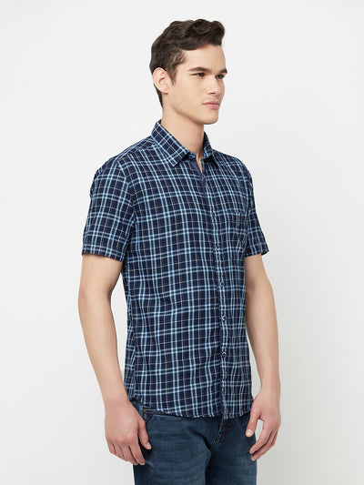 Navy Blue Checked Shirt - Men Shirts