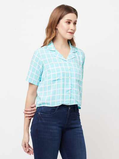 Mint-Green Graph Checked Cropped Top - Women Tops