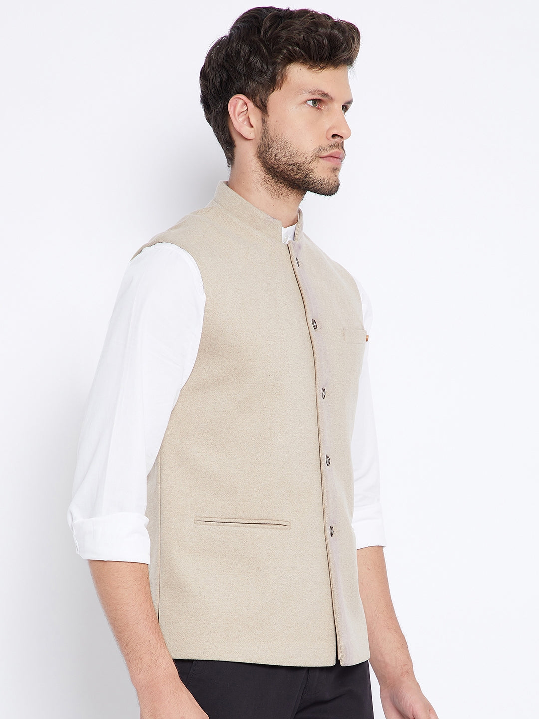 Beige Solid Waist Coat-Mens Waist Coat-Crimsoune Club