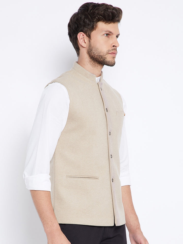 Beige Solid Waist Coat-Mens Waist Coat-Crimsoune Club