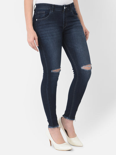 Blue Light Fade Distressed Jeans - Women Jeans