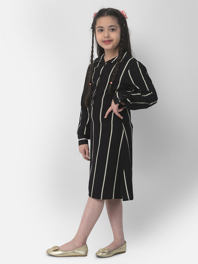  Black Shirt-Style Striped Dress