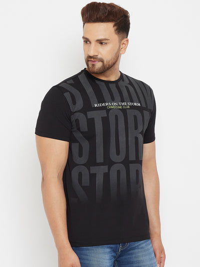 Black Printed Round Neck T-Shirt - Men T-Shirts