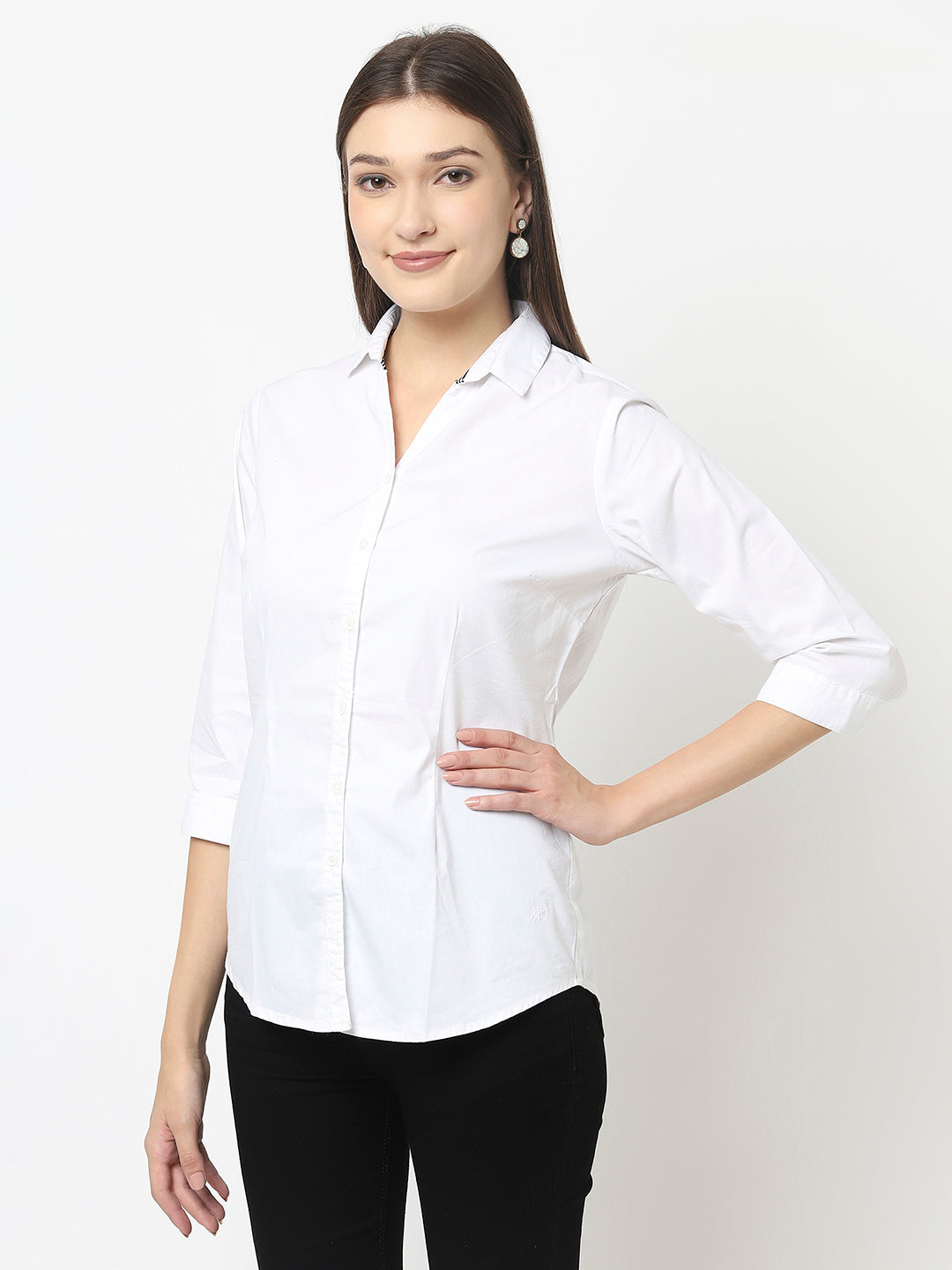 White Button-Down Shirt in Cotton Blend 