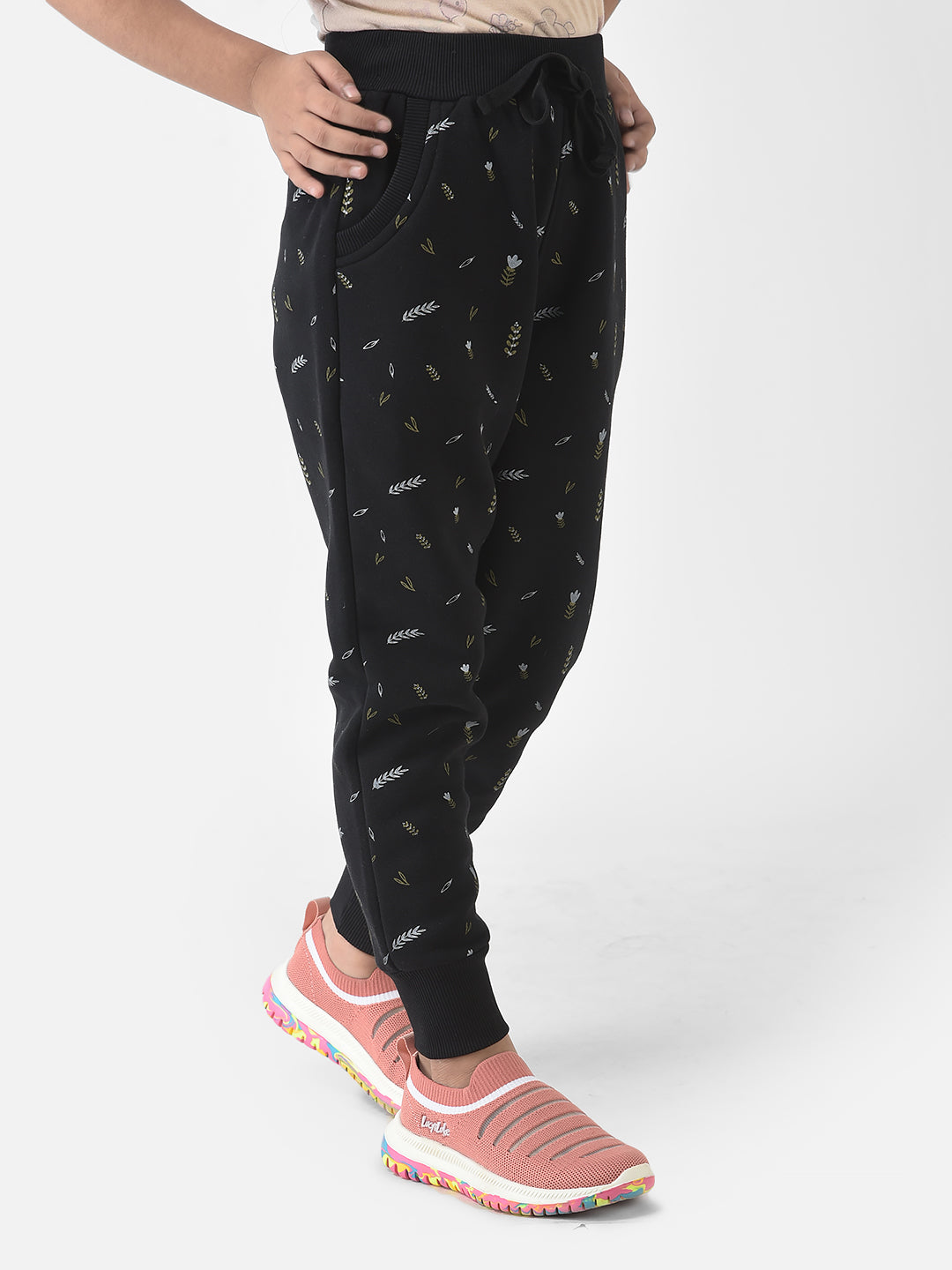  Black Joggers with Floral Print 