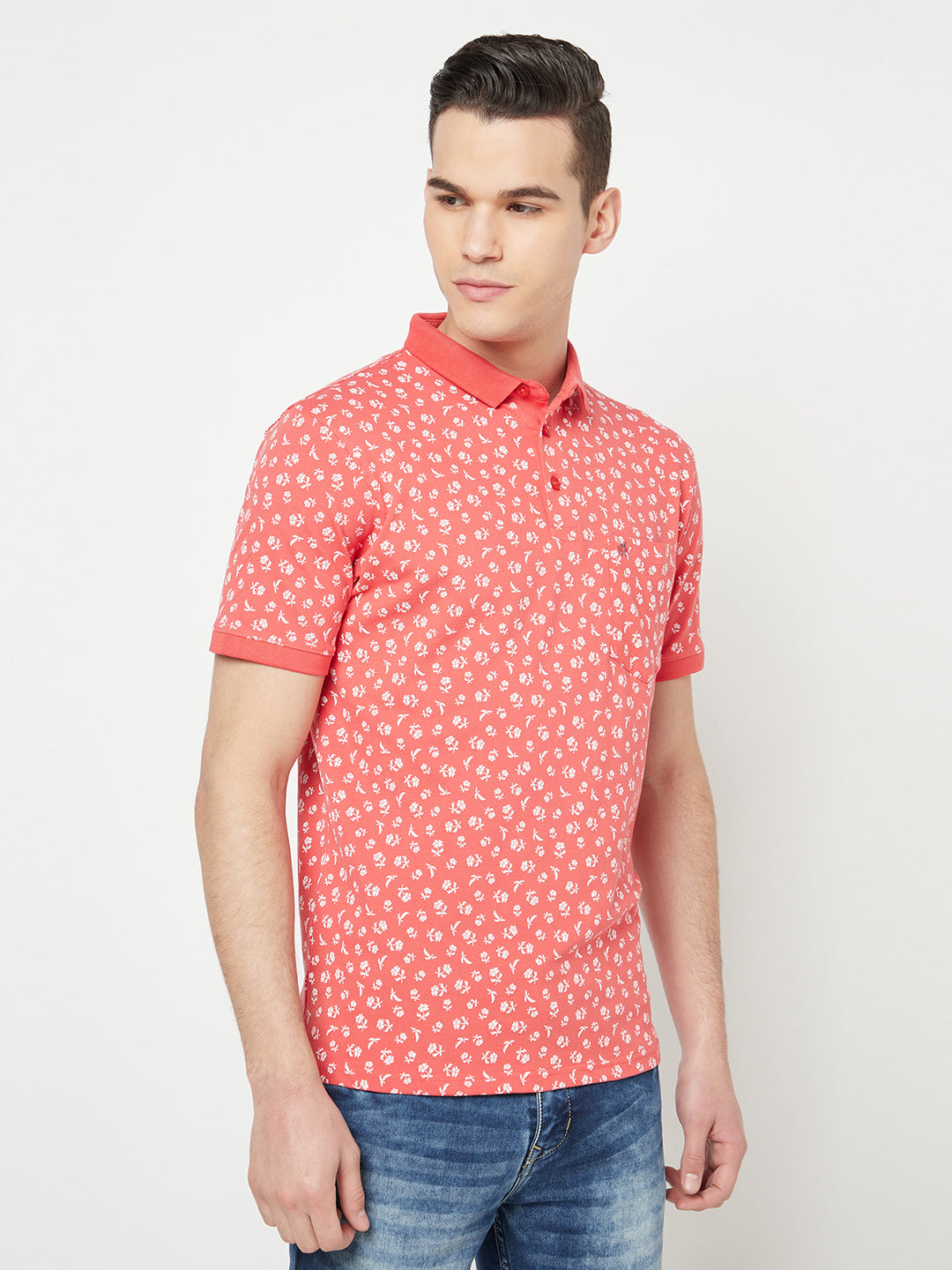 Pink Floral Printed Polo T-Shirt - Men T-Shirts