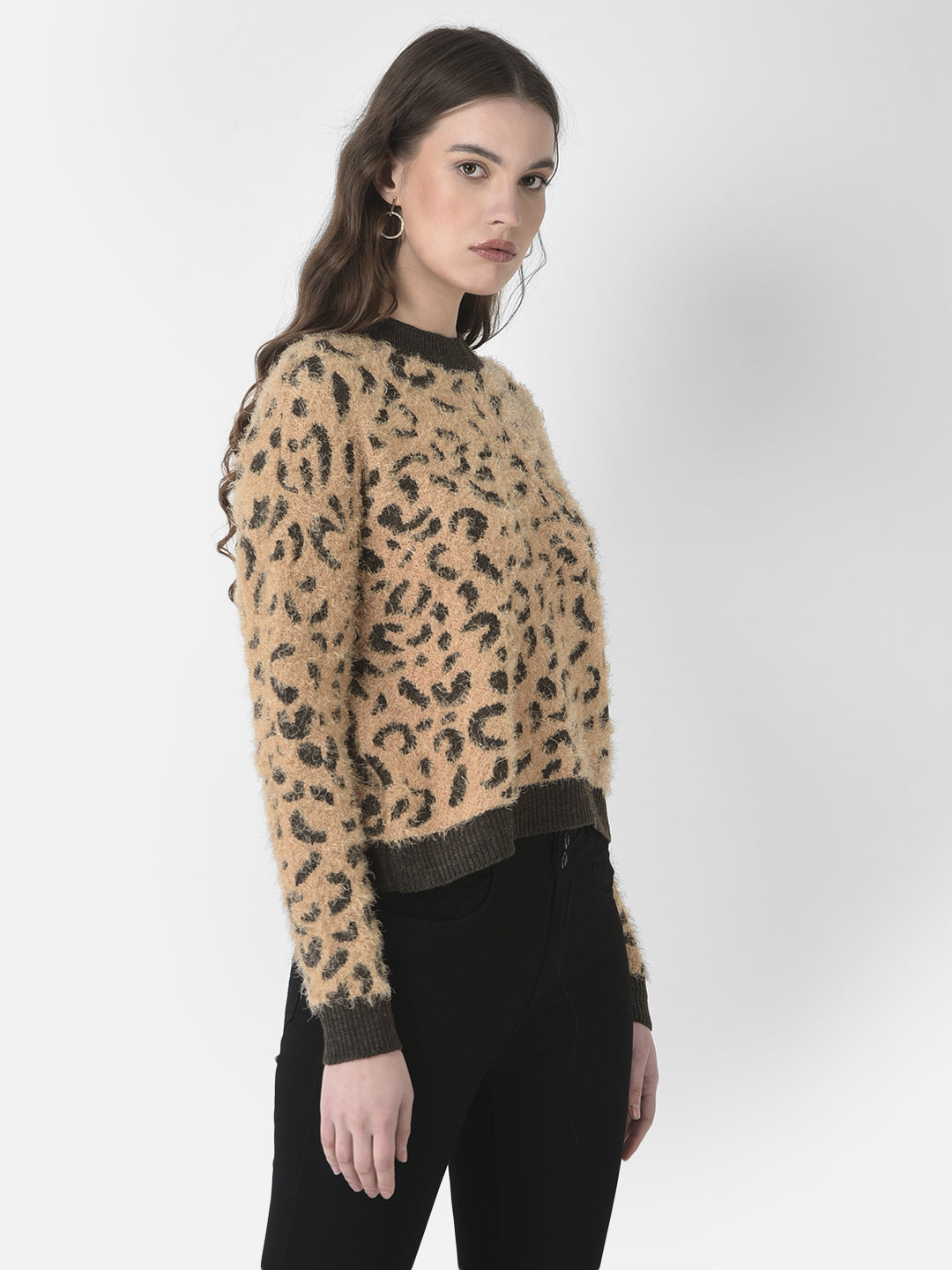  Fuzzy Animal Print Sweater