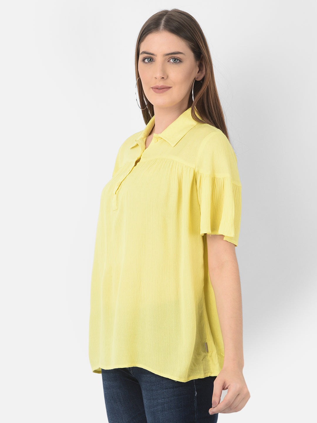 Yellow Spread Collar Top - Women Tops