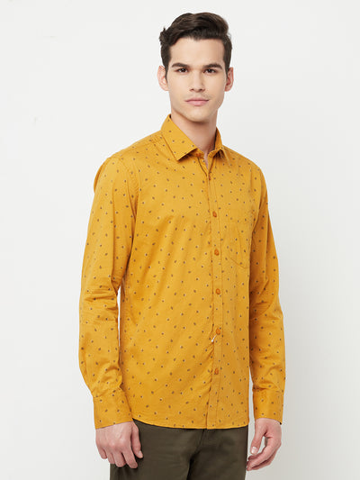 Mustard Floral Printed Shirt - Men Shirts