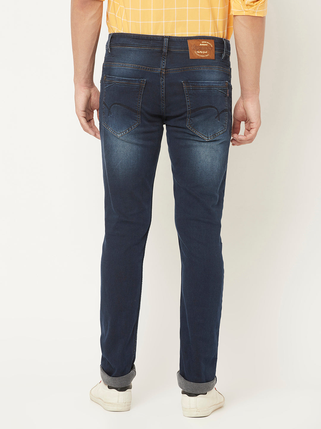  Dark Blue Jeans with Leather Logo Patch 