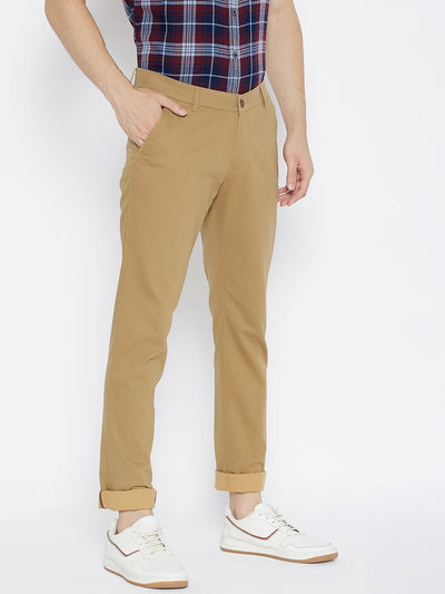 Khaki Printed Slim Fit Trousers - Men Trousers