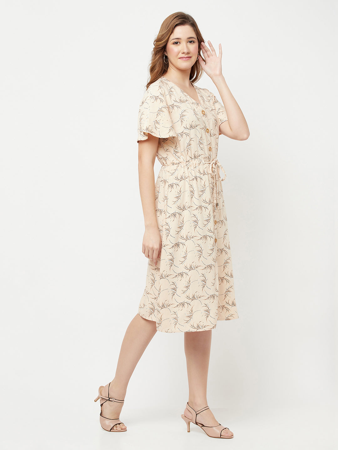 Beige Floral Dress - Women Dresses