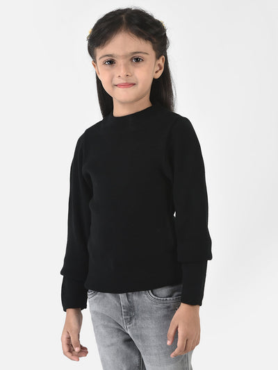 Black Knitwear with Cuffed Sleeves