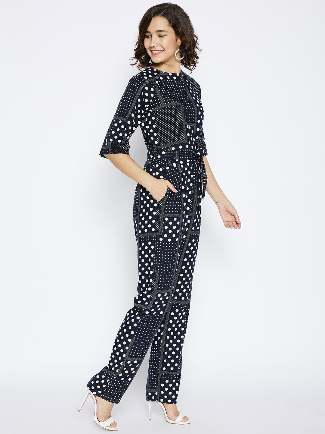 Navy Blue Printed Jumpsuit - Women Jumpsuits