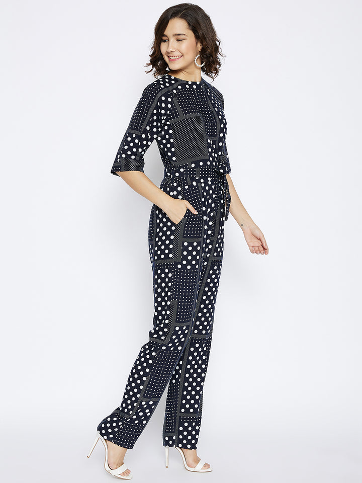 Navy Blue Printed Jumpsuit - Women Jumpsuits